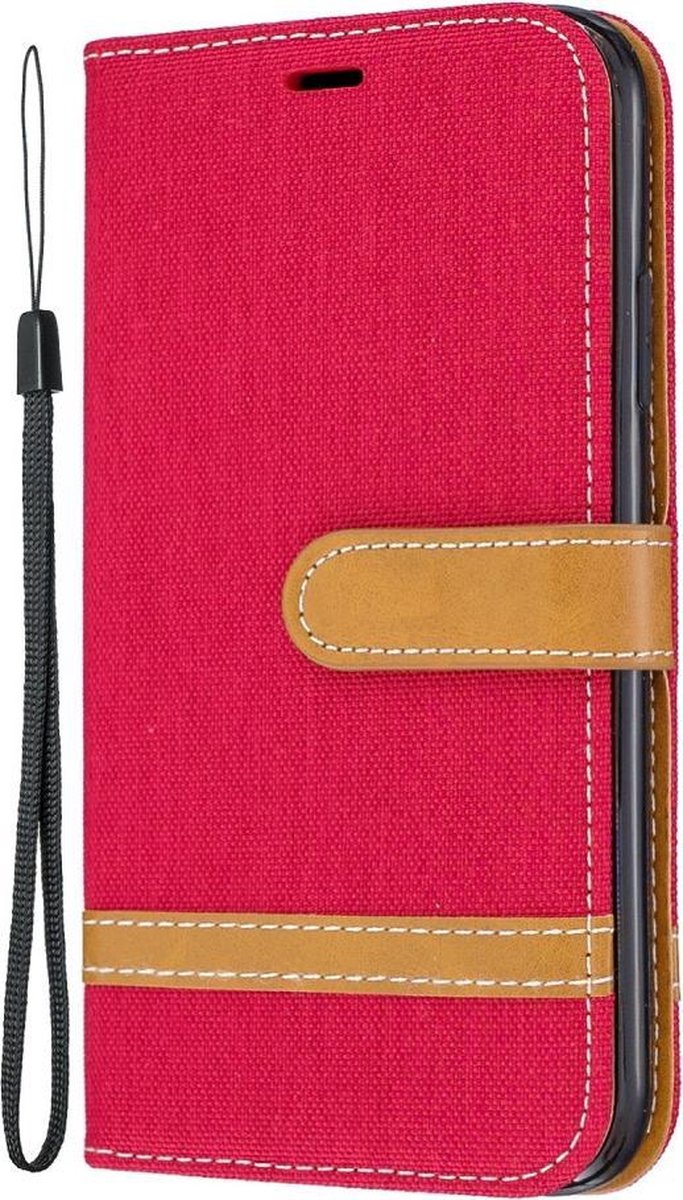 Denim Book Case - Geschikt voor iPhone 11 Hoesje - Rood