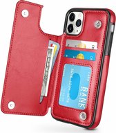 Wallet Case  geschikt voor Apple iPhone 11 Pro - rood +  Glazen Screenprotector