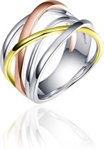 Jewels Inc. - Ring - Meerdere banen 3 kleuren - 13mm Breed - Maat 60 - Tri-Color Verguld Zilver 925