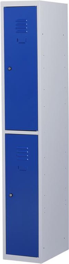 Lockerkast metaal met slot - 2 deurs 1 delig - Grijs/blauw - 180x30x50 cm - LKP-1005