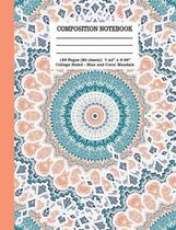 Composition Notebook 120 Pages (60 Sheets) 7.44'' x 9.69'' College Ruled - Blue and Coral Mandala