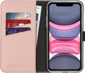 iPhone 11 Hoesje met Pasjeshouder - Selencia Echt Lederen Booktype - Roze