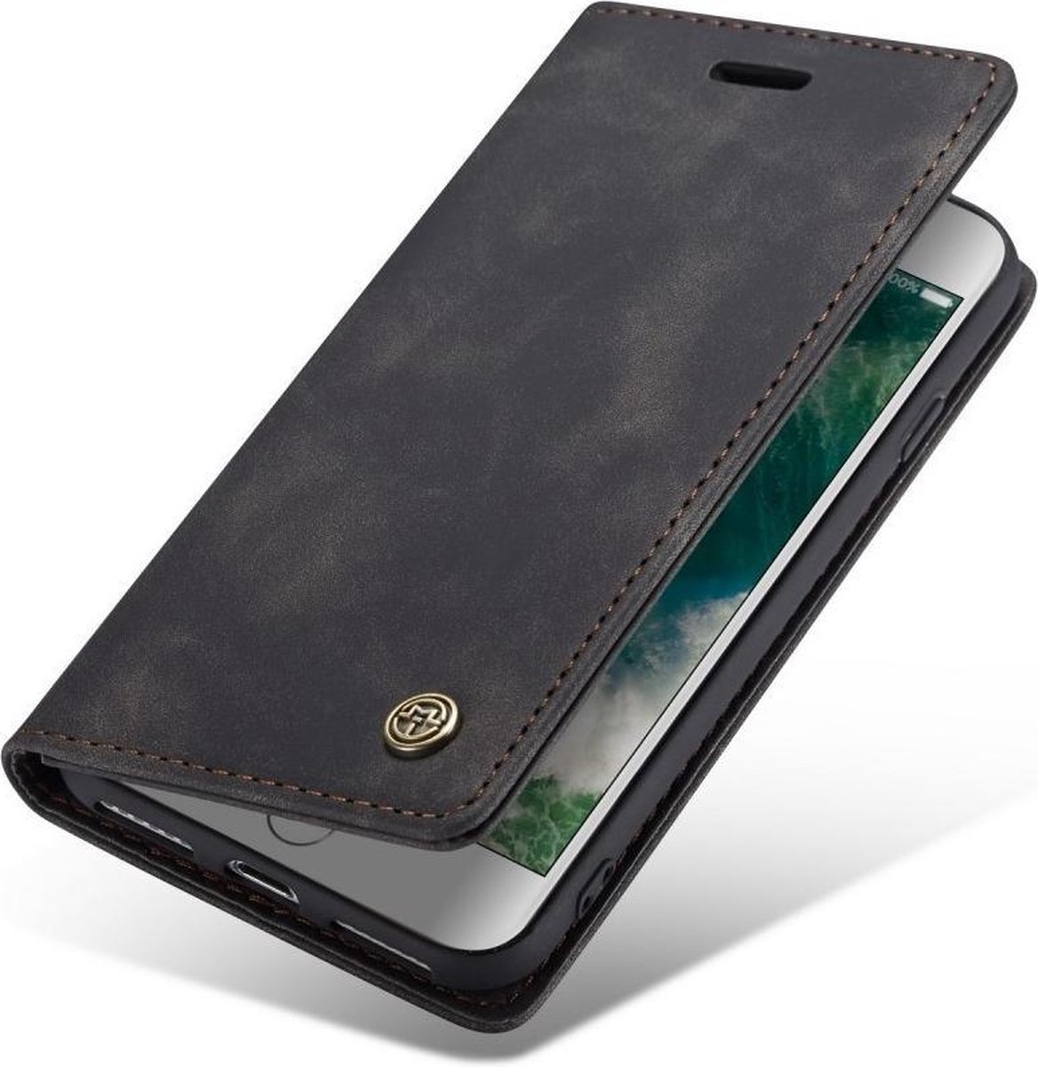 CaseMe Luxe bookcase geschikt voor Apple iPhone SE 2020 / SE 2022 - zwart + Glazen screen protector
