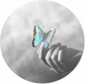Vlinder op hand| 100 x 100 CM | Dieren op plexiglas | Wanddecoratie | Dieren Schilderij | 5 mm dik Plexiglas muurcirckel