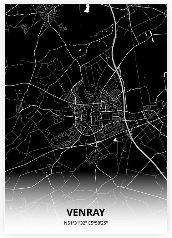 Venray plattegrond - A2 poster - Zwarte stijl