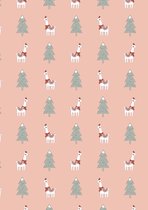 Cadeaupapier kerst roze lama Xmas- Breedte 50 cm - 200m lang