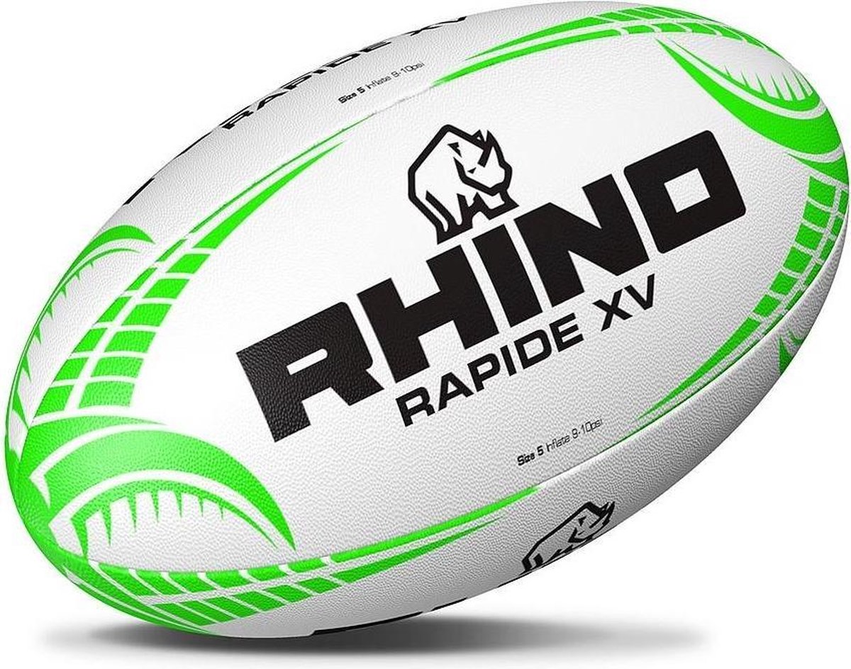 Rhino Rugbybal Rhino Rapide Xv Rubber/katoen Wit/groen Maat 3