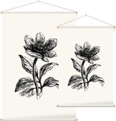 Pioenroos zwart-wit (Peony) - Foto op Textielposter - 120 x 180 cm