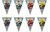 2x pièces lignes de drapeau à thème course / formule 1 de 6 mètres - fournitures de fête guirlandes / décoration fête d'enfants