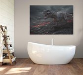 Dinosaurus T-Rex vulkanisch einde der aarde - Foto op Canvas - 45 x 30 cm