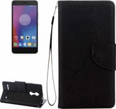 Voor lenovo k6 5,0 inch vlinders reliÃ«f horizontale flip lederen tas met houder & kaartsleuven & portemonnee & lanyard (zwart)