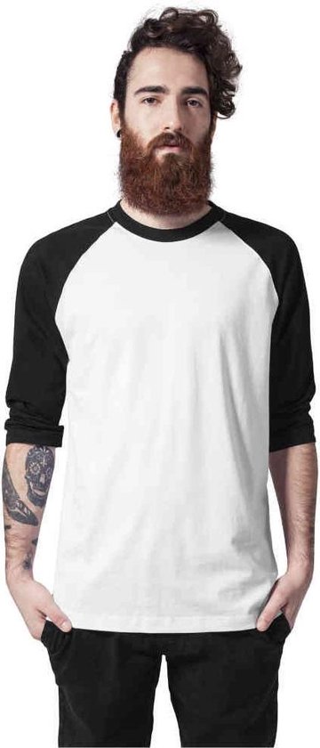 Urban Classics - Contrast 3/4 Sleeve Raglan T-shirt - 5XL - Wit/Zwart
