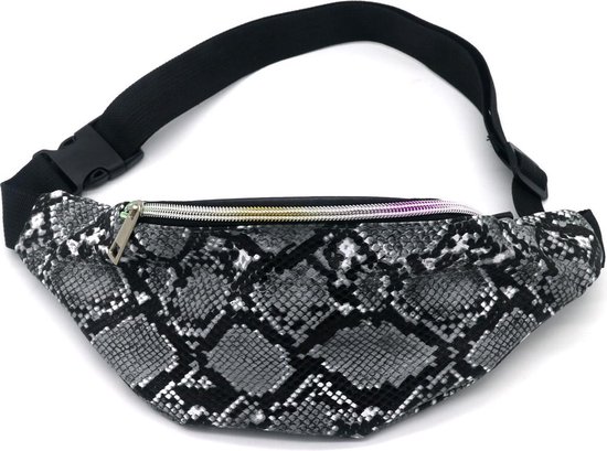 Zwart/grijs slangenprint heuptasje/schoudertasje 32 cm voor meisjes/dames - Festival fanny pack/bum bag
