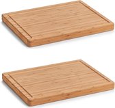 2x Rechthoekige luxe bamboe houten snijplanken met sapgroef 46 cm - Zeller - Keukenbenodigdheden - Kookbenodigdheden - Snijplanken/serveerplanken - Houten broodplanken - Snijplanken van hout