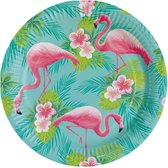 16x stuks Flamingo party bordjes 23 cm - Herbruikbaar van karton - Hawaii/Tropische feestartikelen