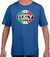 Have fear Italy is here t-shirt met sterren embleem in de kleuren van de Italiaanse vlag - blauw - kids - Italie supporter / Italiaans elftal fan shirt / EK / WK / kleding 146/152