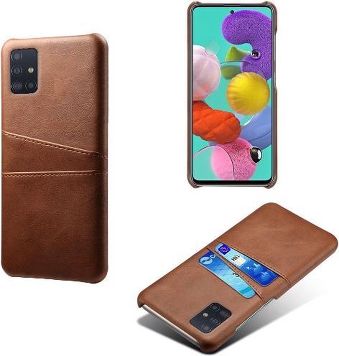 Back Cover met Opbergvakjes + PMMA Screenprotector voor Galaxy A51 4G _ Donkerbruin