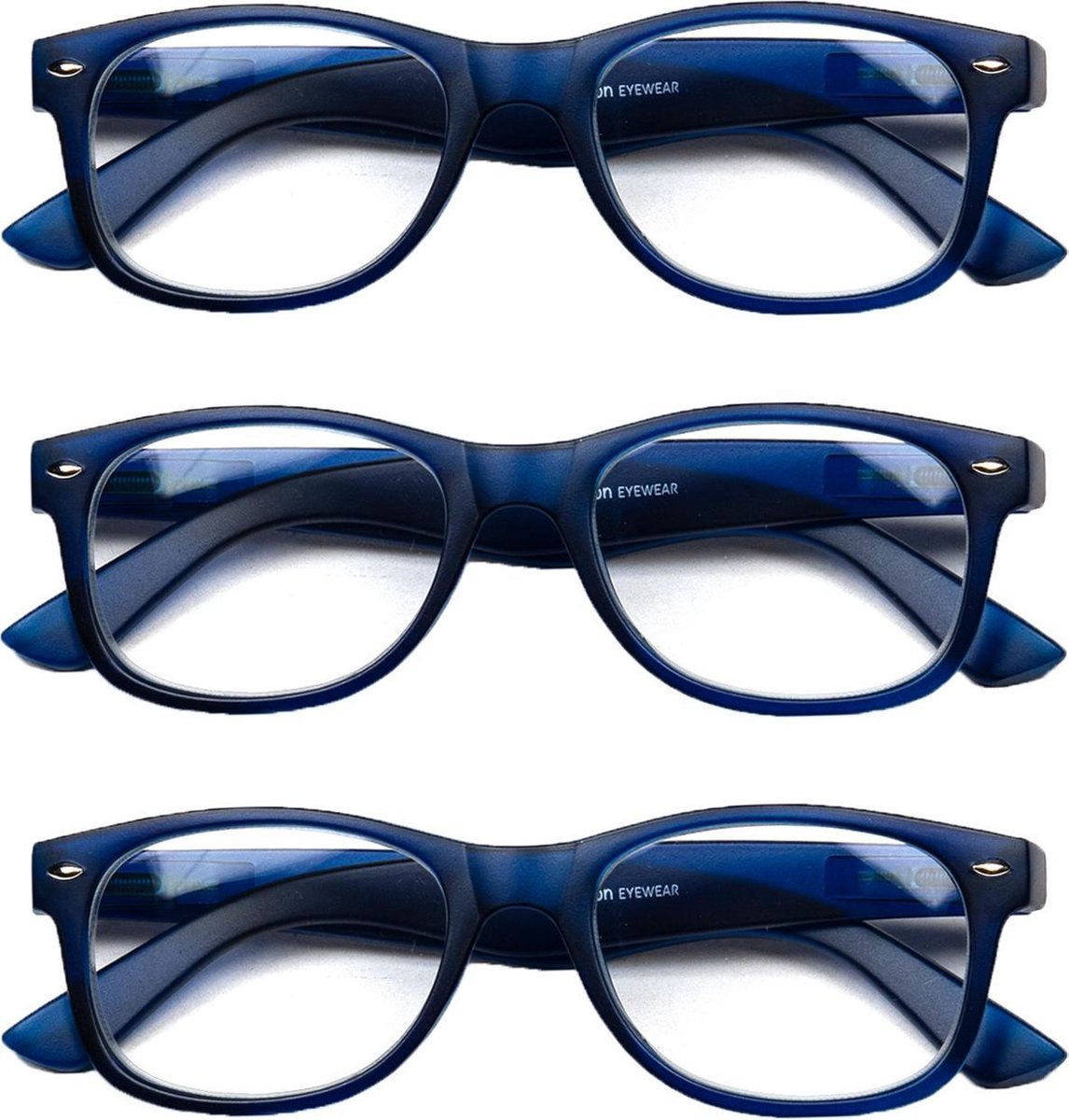 Melleson Eyewear leesbril mat blauw +1,00 - 3 stuks - incl. pouche