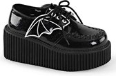 Creeper-205 with shoe laces and bat wing detail patent black - (EU 37 = US 7) - Demonia