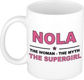 Naam cadeau Nola - The woman, The myth the supergirl koffie mok / beker 300 ml - naam/namen mokken - Cadeau voor o.a verjaardag/ moederdag/ pensioen/ geslaagd/ bedankt