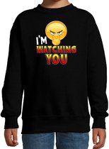 Funny emoticon sweater I am watching you zwart kids 7-8 jaar (122/128)