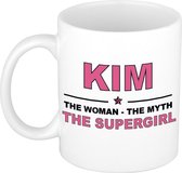 Naam cadeau Kim - The woman, The myth the supergirl koffie mok / beker 300 ml - naam/namen mokken - Cadeau voor o.a  verjaardag/ moederdag/ pensioen/ geslaagd/ bedankt