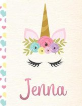 Jenna: Personalized Unicorn Primary Handwriting Notebook For Girls With Pink Name - Dotted Midline Handwriting Practice Paper