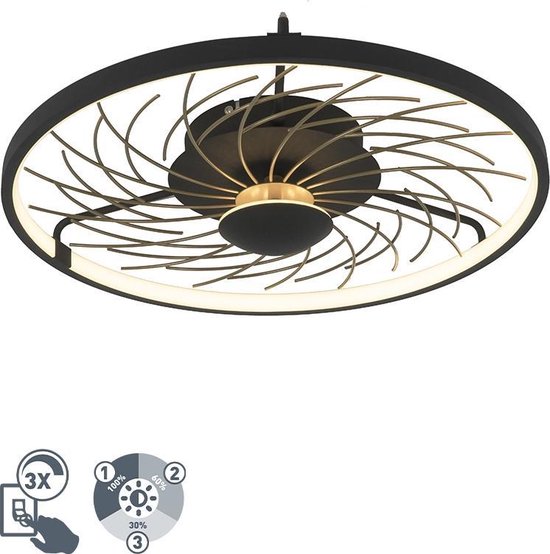 QAZQA spaak - Design Dimbare LED Plafondlamp met Dimmer - 1 lichts - Ø 48.5 cm - Zwart Goud - Woonkamer | Slaapkamer | Keuken
