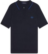 Fred Perry - Zip Neck Knitted Shirt - Polo met Ritssluiting - M - Blauw