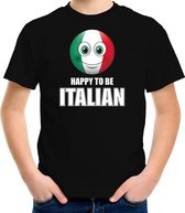 Italie Happy to be Italian landen t-shirt met emoticon - zwart - kinderen - Italie landen shirt met Italiaanse vlag - EK / WK / Olympische spelen outfit / kleding 146/152