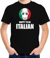 Italie Emoticon Happy to be Italian landen t-shirt zwart kinderen L (146-152)