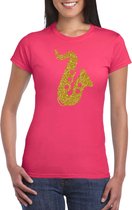 Gouden saxofoon / muziek t-shirt / kleding - roze - voor dames - muziek shirts / muziek liefhebber / saxofonisten / jazz / outfit 2XL