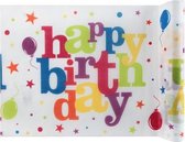 1x Witte verjaardag Happy Birthday feest tafelloper op rol 30 x 500 cm - Happy Birthday thema kinderfeestje versieringen/decoraties