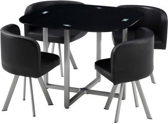 COSMIC Eettafel set van 2 tot 4 personen + 4 moderne stoelen in gelakt  metaal en... | bol.com