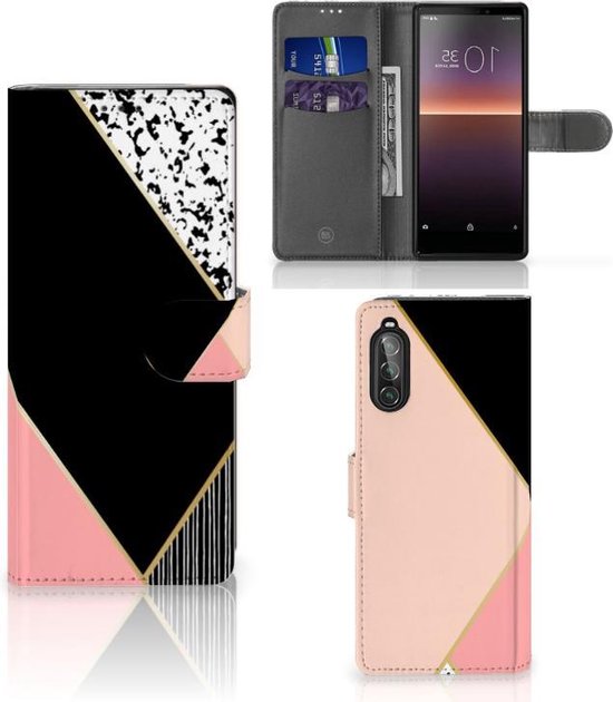 Het apparaat contant geld Verzorger GSM Hoesje Sony Xperia 10 II Bookcase Black Pink Shapes | bol.com