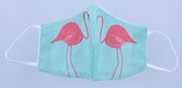 Mondkapje wasbaar van katoen - 2 laags met elastiek - flamingo - Turquoise