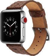 bandje geschikt voor Apple Watch bandje leer Bruin gevlochten met zilverkleurige gesp 42mm - 44mm Watchbands-shop.nl