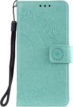 Shop4 - iPhone 12 Hoesje - Wallet Case Mandala Patroon Mint Groen