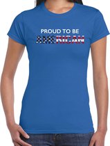 Amerika Proud to be American landen t-shirt - blauw - dames -  Amerika landen shirt  met Amerikaanse vlag/ kleding - WK / Olympische spelen outfit L