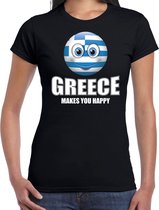 Greece makes you happy landen t-shirt Griekenland zwart voor dames met emoticon 2XL