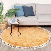 Rond hoogpolig vloerkleed - Lofty Fringe Geel Ø 200cm