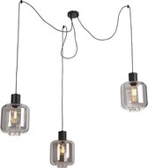 QAZQA qara - Design Hanglamp met kap voor boven de eettafel | in eetkamer - 3 lichts - Ø 750 mm - Zwart - Woonkamer | Slaapkamer | Keuken