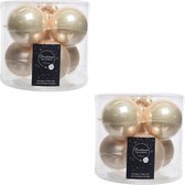 12x Licht parel/champagne glazen kerstballen 8 cm - glans en mat - Glans/glanzende - Kerstboomversiering licht parel/champagne
