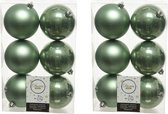 12x Salie groene kunststof kerstballen 8 cm - Mat/glans - Onbreekbare plastic kerstballen - Kerstboomversiering salie groen