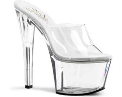Pleaser - SKY-301 Muiltjes - Paaldans schoenen - 39 Shoes - Transparant/Zilverkleurig