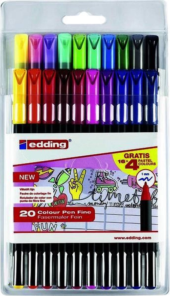 edding 1200 - Viltstiften - Set van 20 kleuren in etui - 1 mm ronde punt - back to school — afbeelding 4
