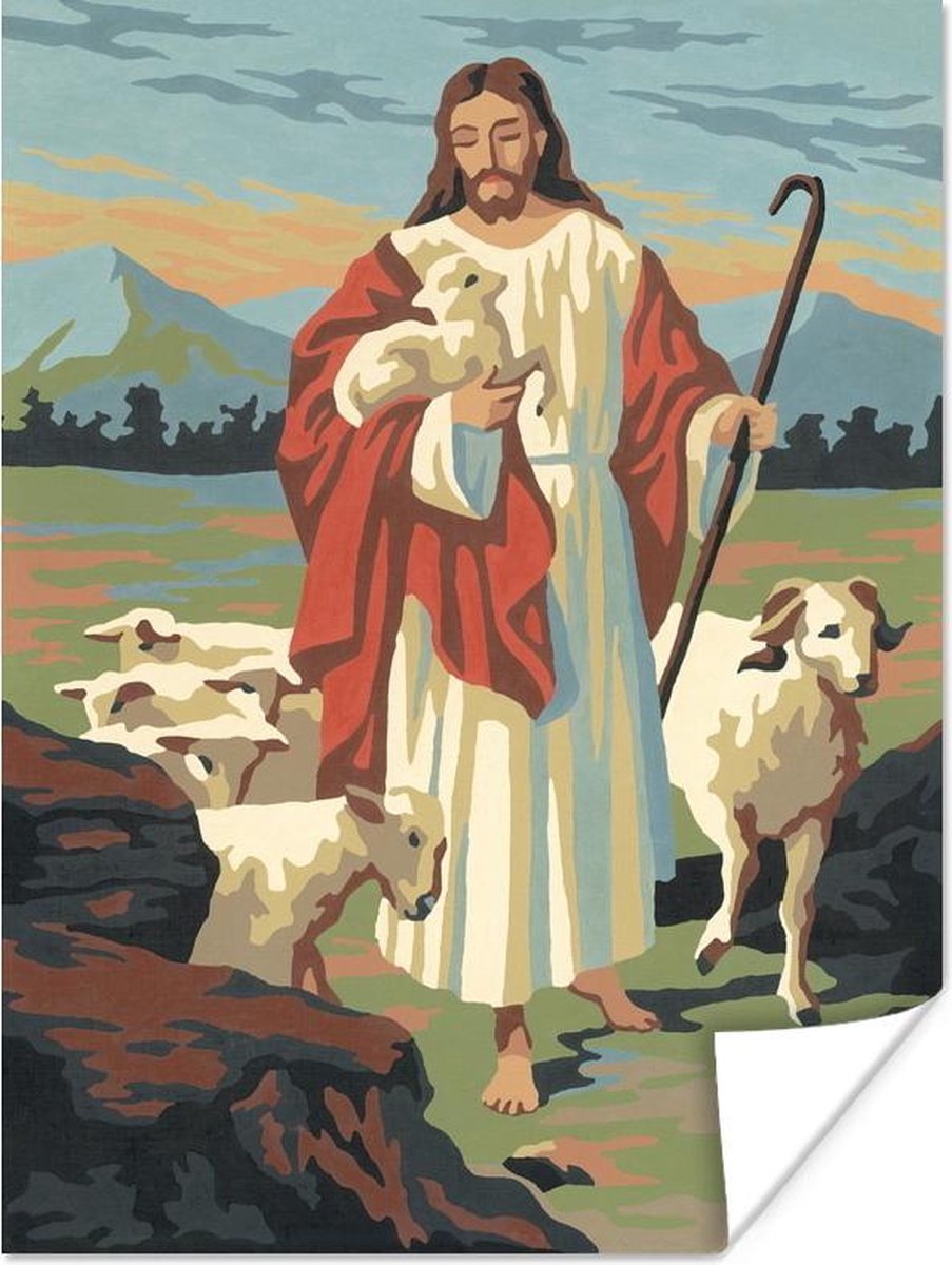 Illustratie Van Jezus Christus Als Herder Poster 30X40 Cm - Klein - Foto  Print Op... | Bol.Com