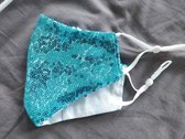 Glitter mondkapje wasbaar | Licht blauw | met katoen en pailletten| mondmasker | verstelbaar | ademend