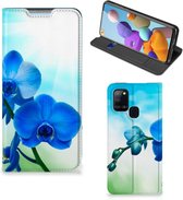 Stand Case met foto Geschikt voor Samsung Galaxy A21s Telefoonhoesje Orchidee Blauw