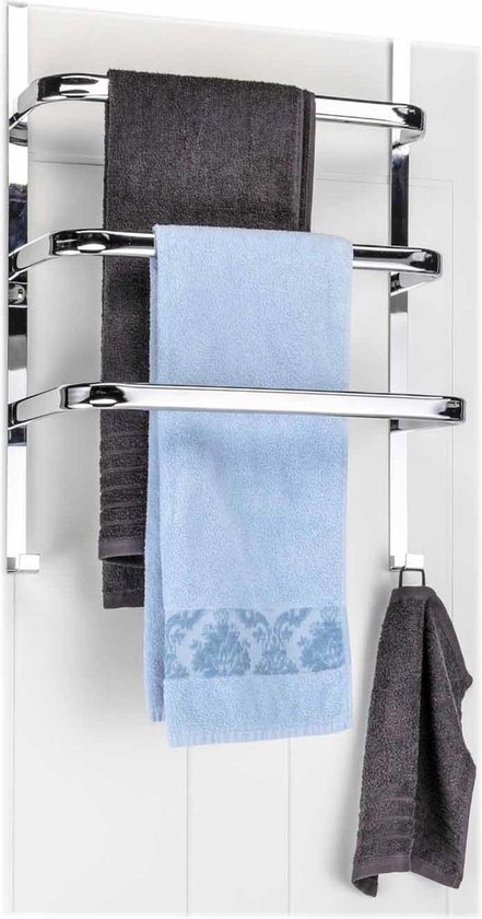 Verchroomde handdoek deur rek met 3 stangen - 56 cm - Handdoeken/badlakens rekken - Handdoek droogrek van metaal